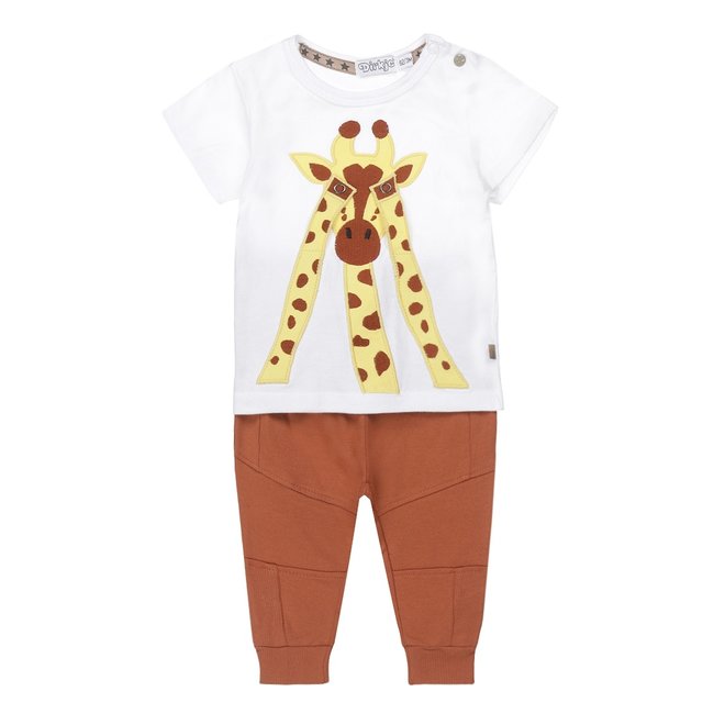 Dirkje boys baby set T-shirt and trousers white rust giraffe