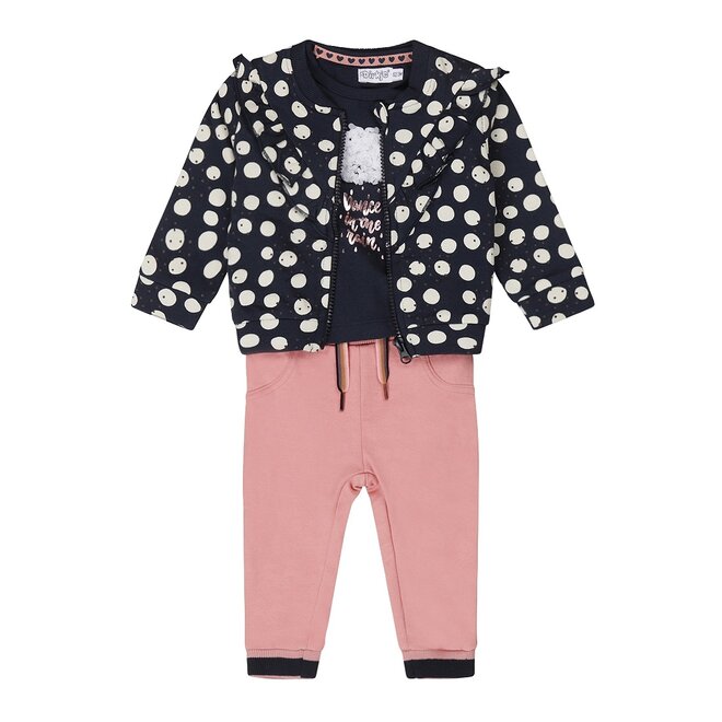 Dirkje girls baby set cardigan,longsleeve,trousers pink blue