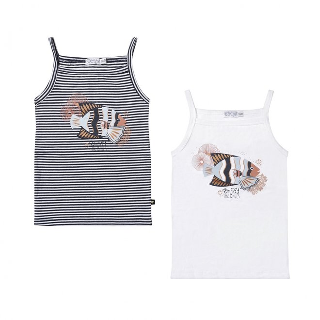 Dirkje meisjes tank top 2-pack wit/blauw