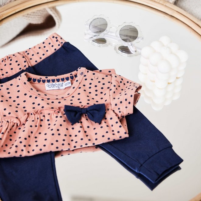 Dirkje girls baby set T-shirt & trousers old pink polka dots