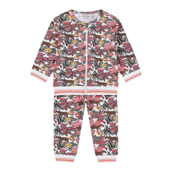 Dirkje Mädchen Baby Set Strickjacke T-shirt und Hose weiß rosa