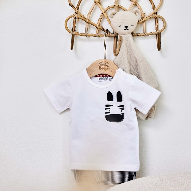 Dirkje jongens baby set T-shirt en short wit gestreept