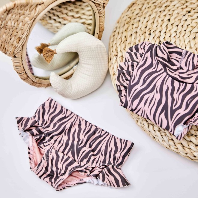 Dirkje girls 2-piece swimming costume pink tiger print UV