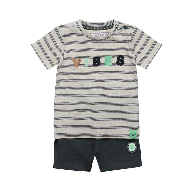 Dirkje Jungen Baby Set T-shirt Shorts stahlblau gestreift