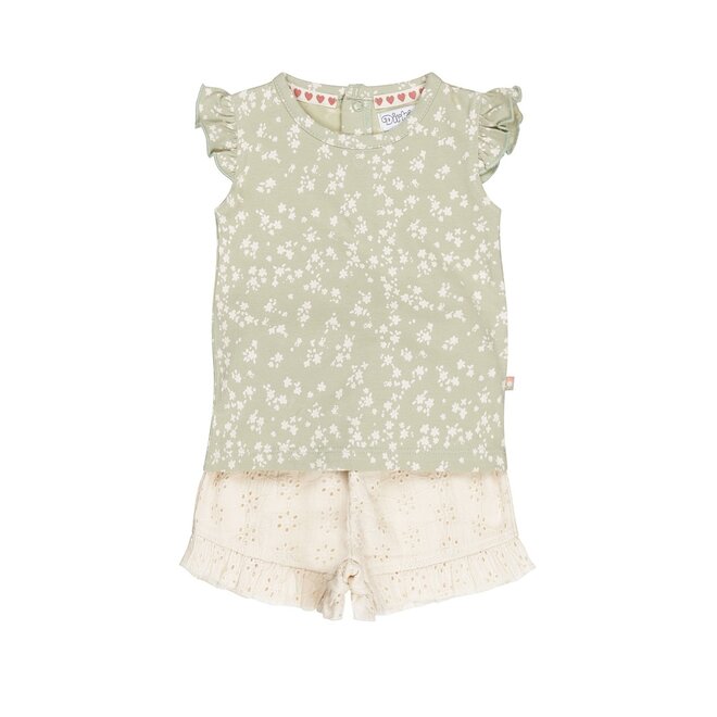 Dirkje meisjes baby set T-shirt shorts zachtgroen broderie