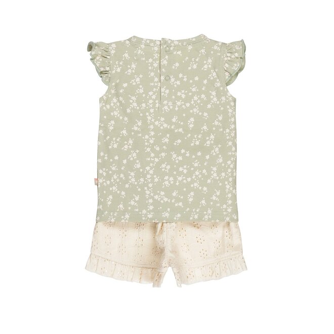 Dirkje girls baby set T-shirt shorts soft green embroidery