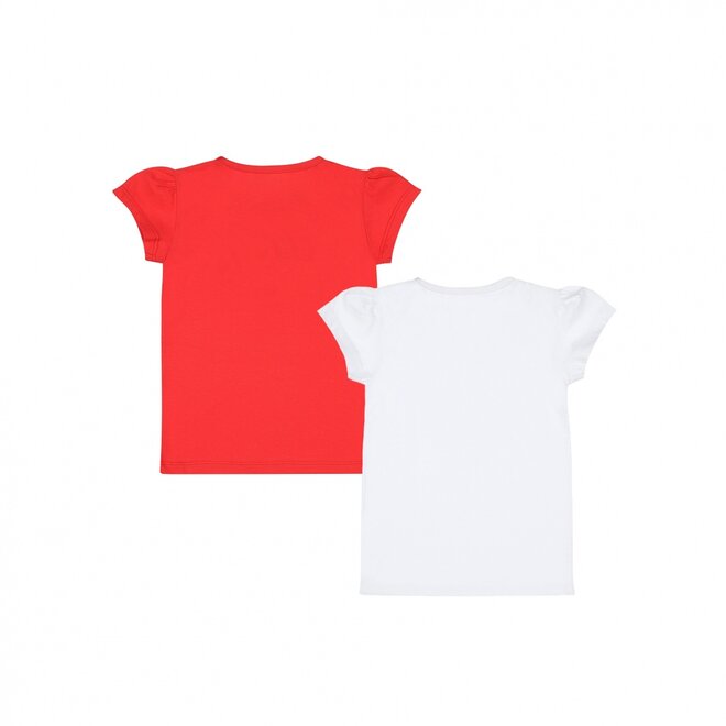 Dirkje meisjes T-shirt 2-pack roodroze wit