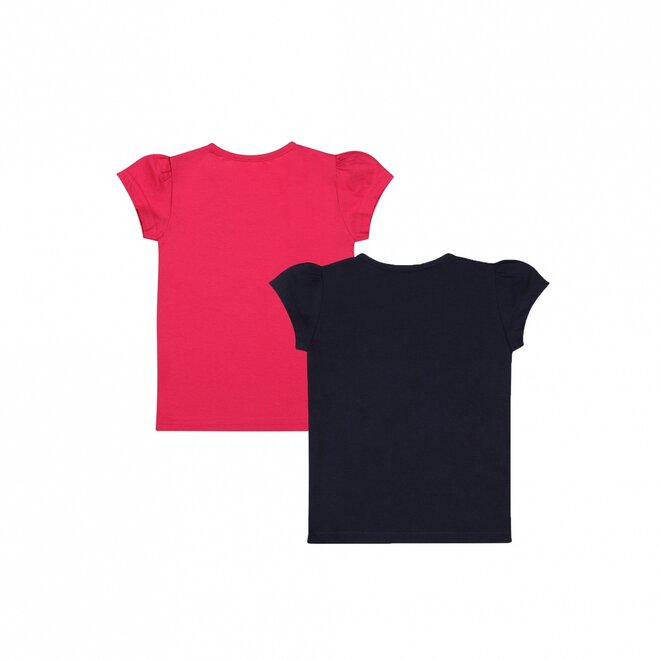 Dirkje girls T-shirt 2-pack fuchsia pink dark blue