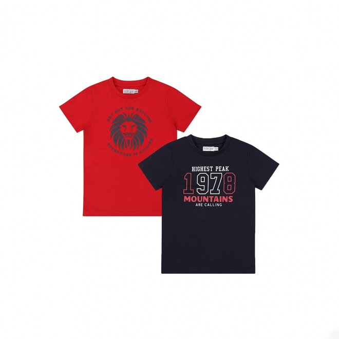 Dirkje jongens T-shirt 2-pack rood donkerblauw