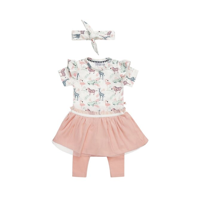 Dirkje Mädchen Baby Set Kleid Leggings Haarband weiß rosa