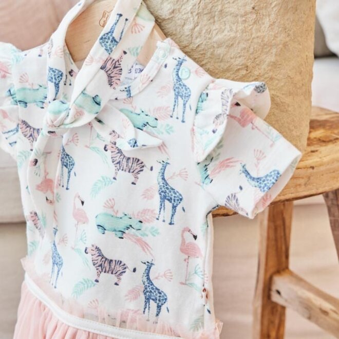 Dirkje meisjes baby set jurk met legging en haarband wit roze