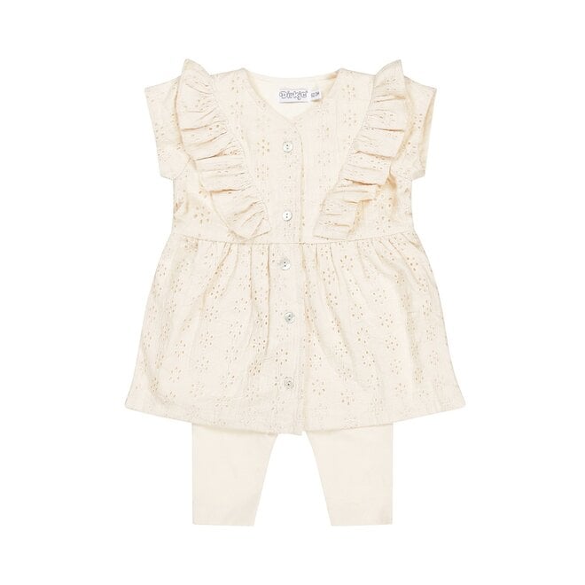 Dirkje meisjes baby set jurk met legging off white broderie