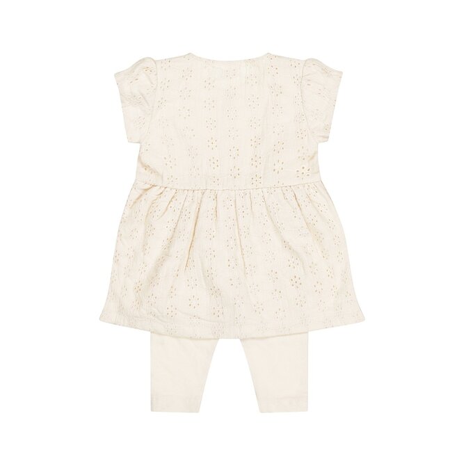 Dirkje meisjes baby set jurk met legging off white broderie