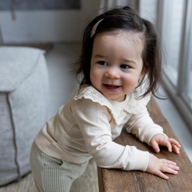 Dirkje girls trousers soft green striped muslin