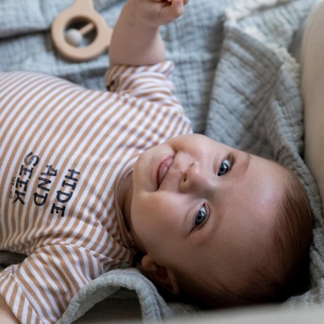 Dirkje Jungen T-shirt hellbraun weiß gestreift