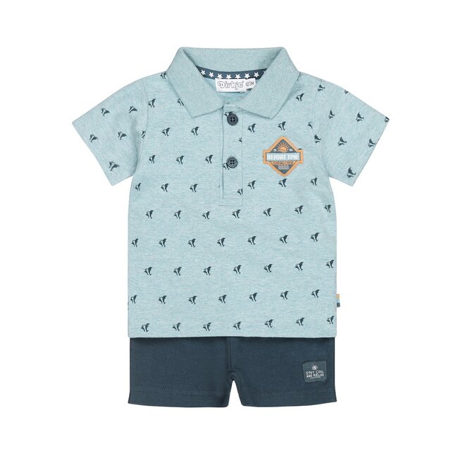 Dirkje jongens baby set polo shorts blauw petrol