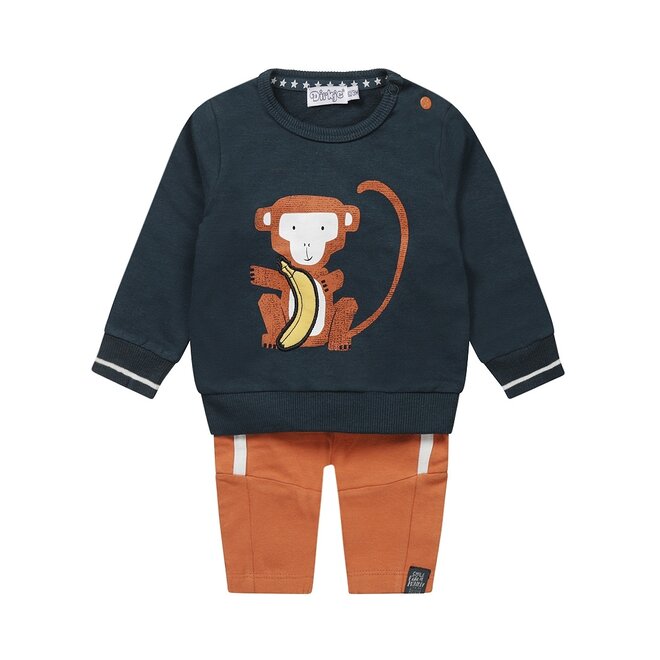 Dirkje boys baby set jumper jogging trousers petrol monkey