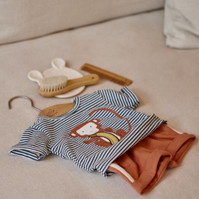 Dirkje jongens baby set T-shirt shorts sjaal petrol aapje