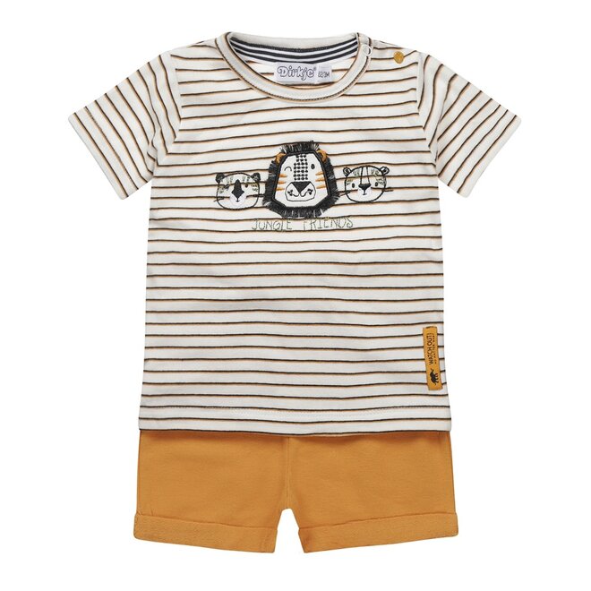 Dirkje jongens baby set T-shirt short camel wit gestreept