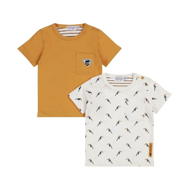 Dirkje boys 2-pack T-shirt camel white toucan