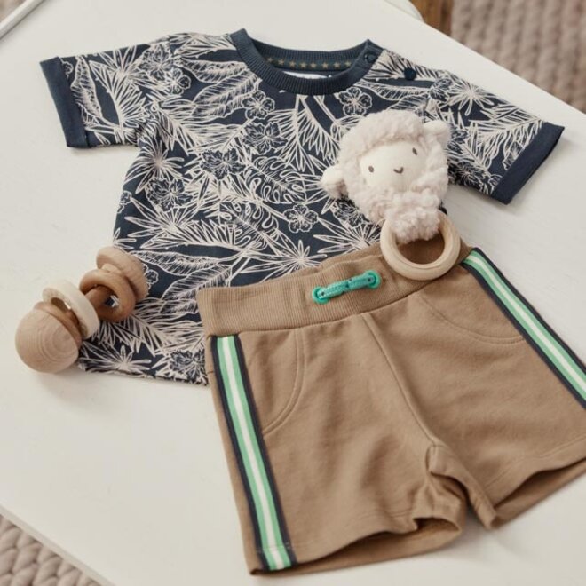 Dirkje jongens baby set T-shirt shorts staalblauw botanic