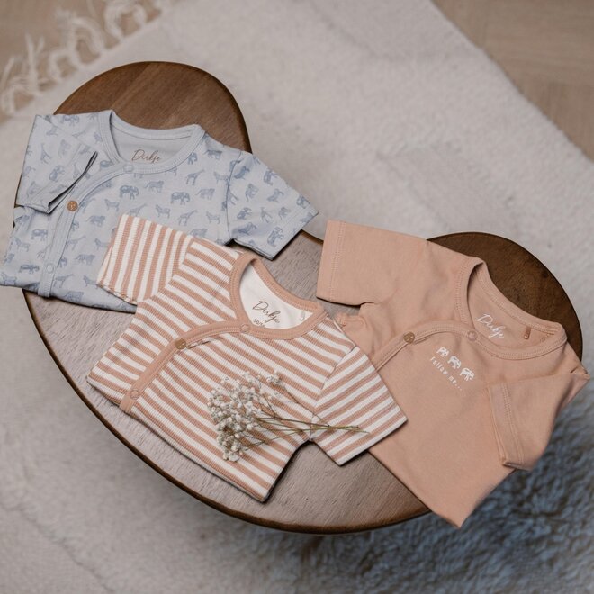 Dirkje jongens baby bio overslagromper 3 stuks bruin blauw