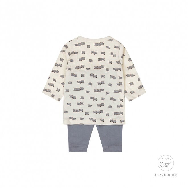 Dirkje jongens bio pyjama zachtblauw off white auto's