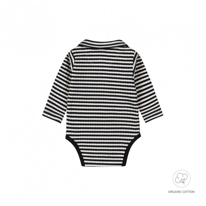 Dirkje jongens baby bio romper donkerblauw gestreept polo