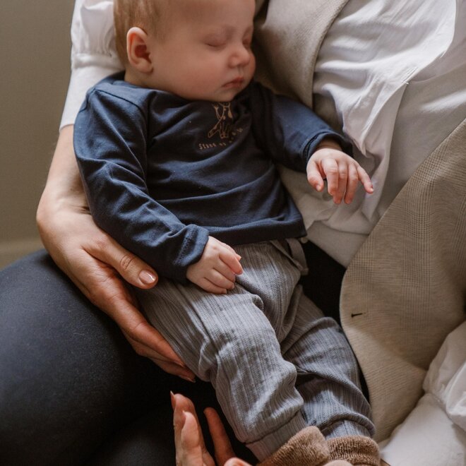 Dirkje boys baby organic longsleeve dark blue giraffe