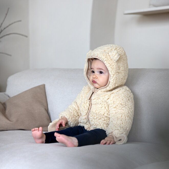 Dirkje unisex teddy jasje zandkleur capuchon