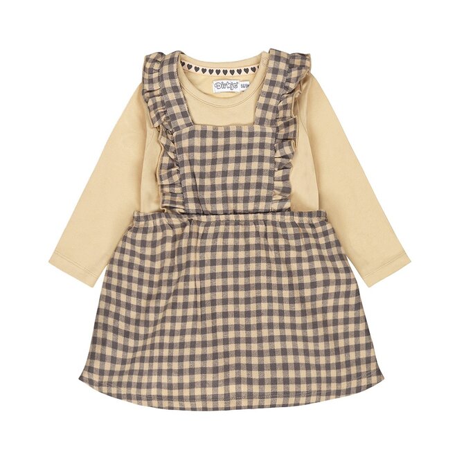 Dirkje girls set dress longsleeve sandcolour brown checkered