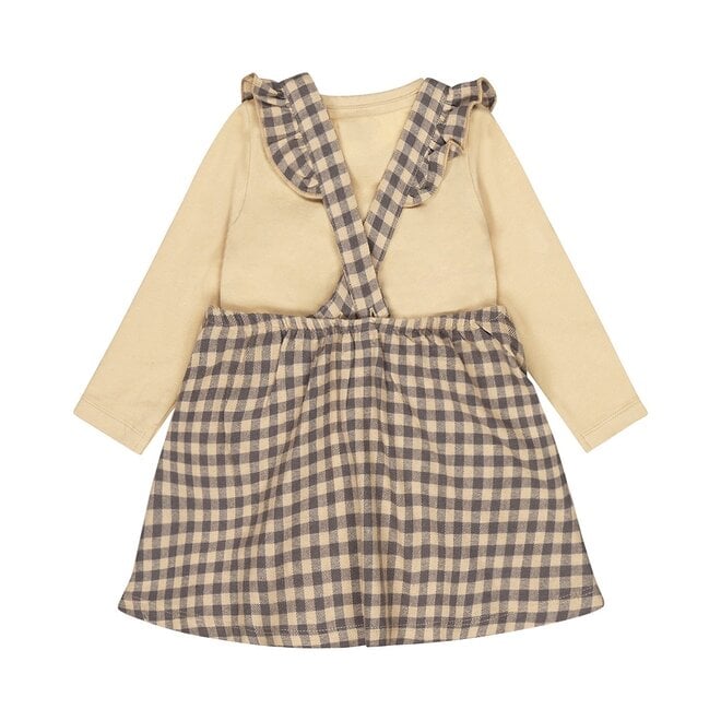 Dirkje girls set dress longsleeve sandcolour brown checkered