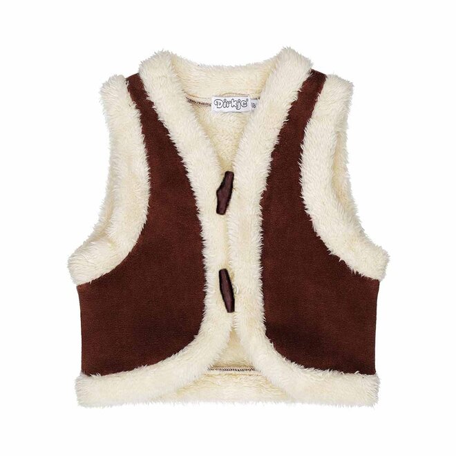 Dirkje meisjes gilet off white bruin teddy velours