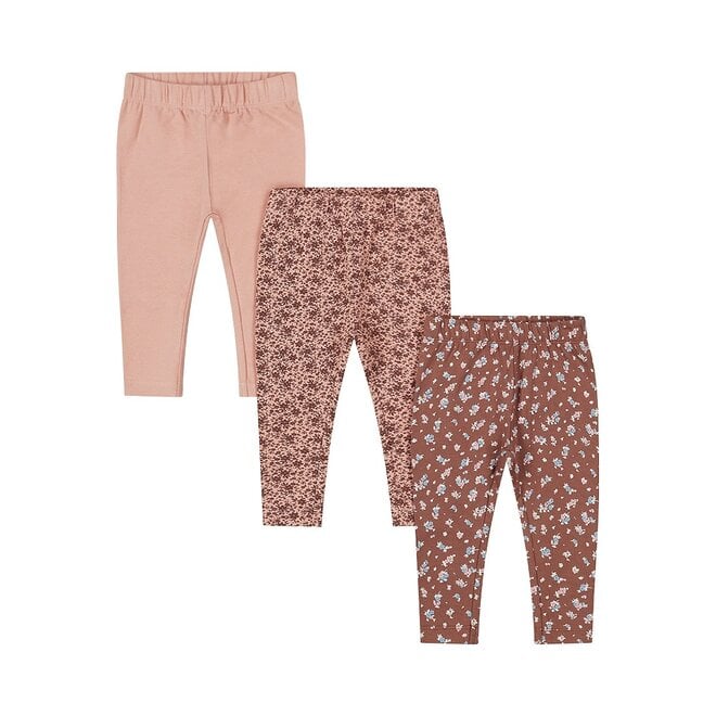 Dirkje meisjes legging 3 pack zachtroze bruin bloem