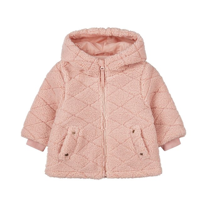 Dirkje Mädchen Jacke weich rosa Kapuzen-Teddy kariert