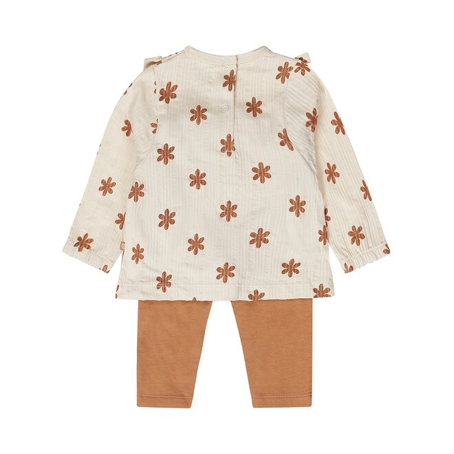 Dirkje meisjes baby set longsleeve broek off white bruin