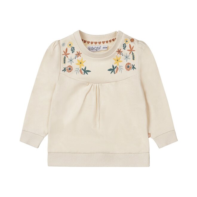 Dirkje girls jumper off white embroidered flowers