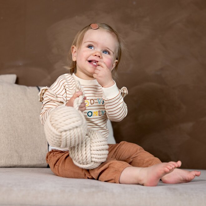 Dirkje meisjes sweater off white bruin gestreept