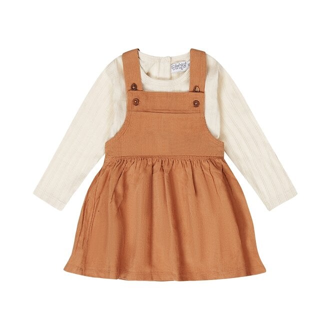 Dirkje meisjes set salopette jurk off white bruin rib