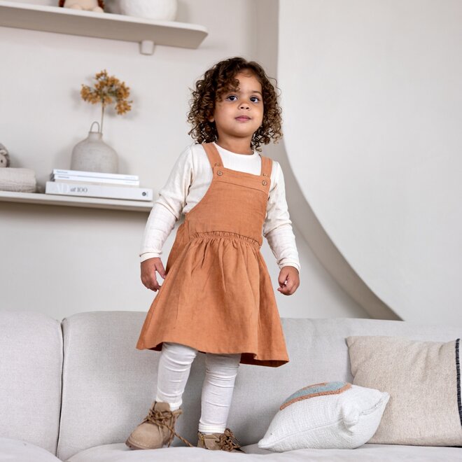 Dirkje Mädchen Set Latzhose Kleid off white braun rib