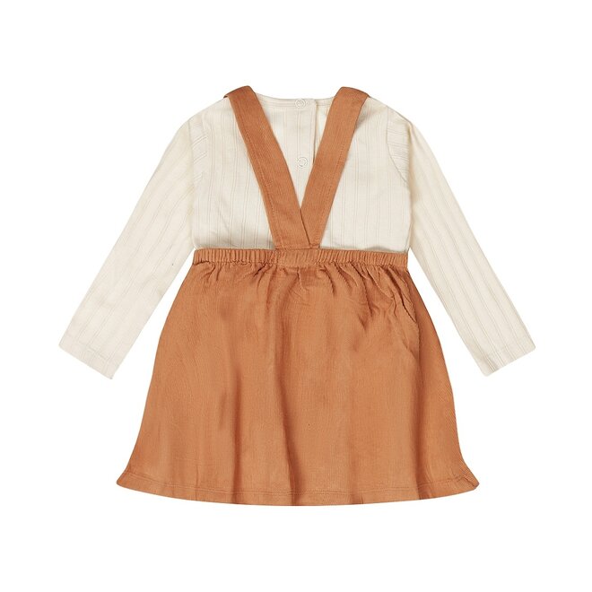 Dirkje meisjes set salopette jurk off white bruin rib