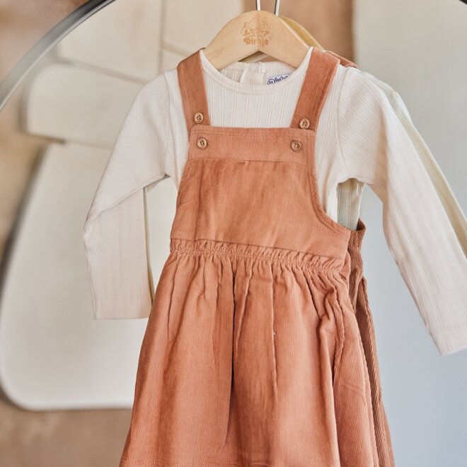 Dirkje girls set dungarees dress off white brown rib