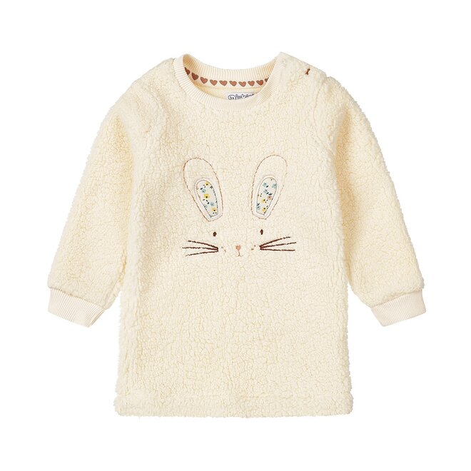 Dirkje girls dress off white teddy bunny