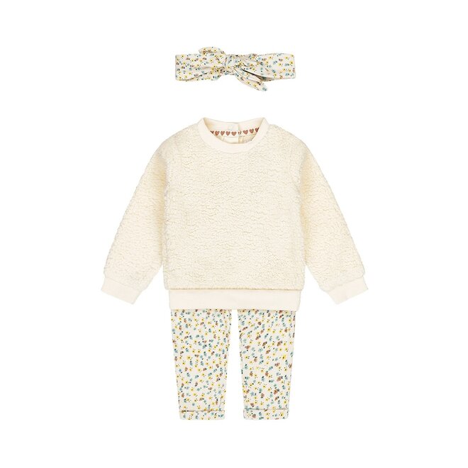 Dirkje girls set jumper trousers hairband off white teddy