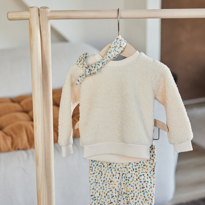 Dirkje meisjes set sweater broek haarband off white teddy