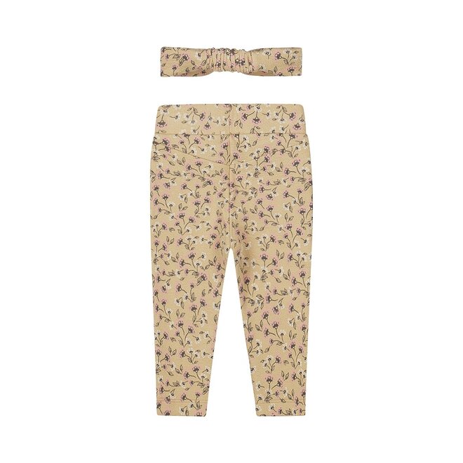 Dirkje meisjes joggingbroek haarband zandkleur bloemetjes