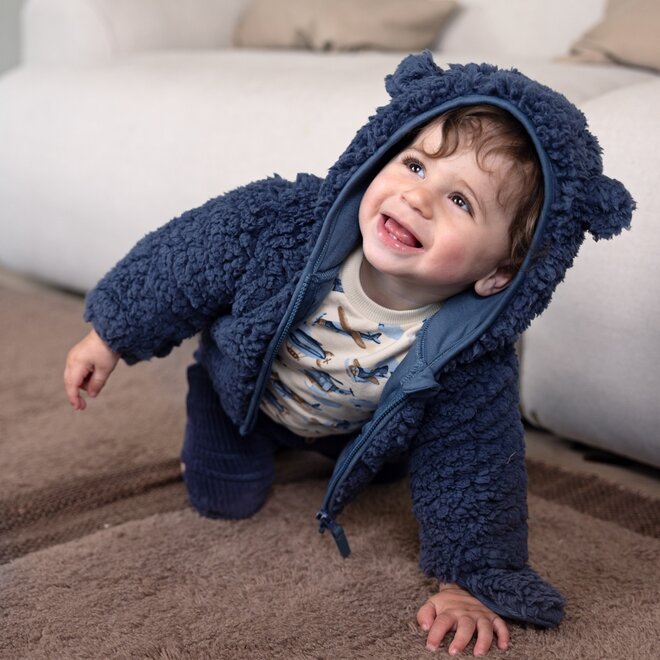 Dirkje boys jacket steel blue hooded teddy