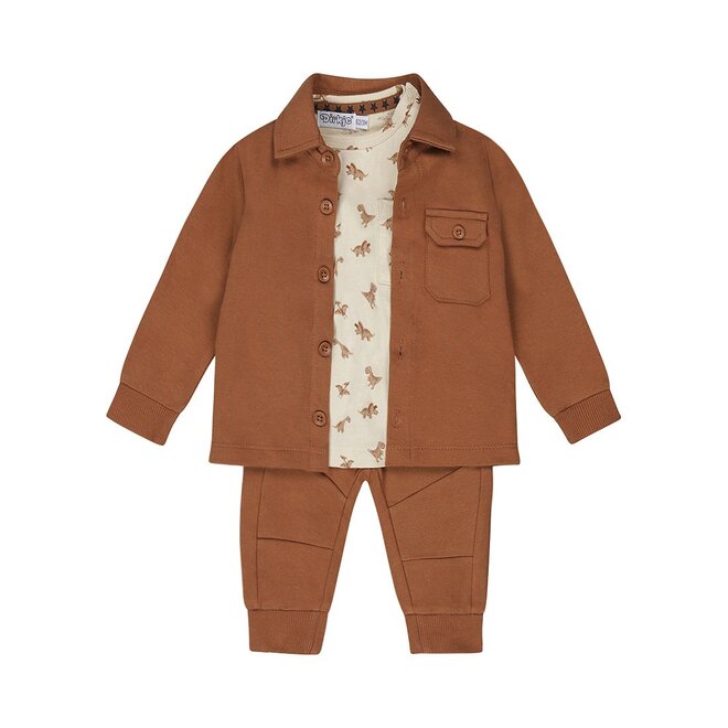 Dirkje boys baby set shirt blouse trousers dark brown dino