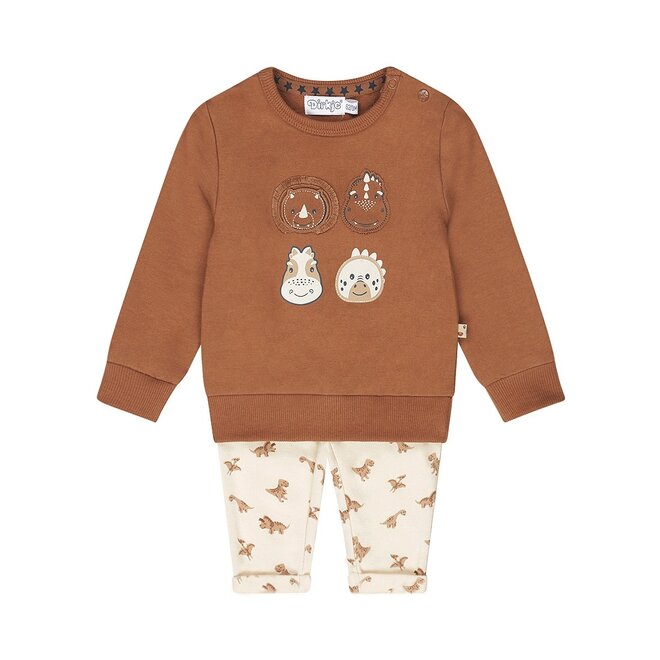 Dirkje boys baby set jumper trousers dark brown dino