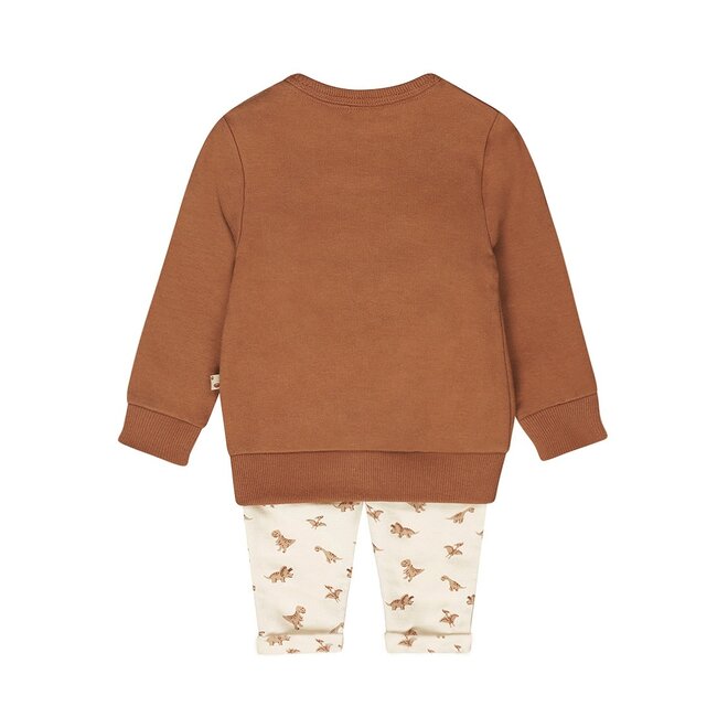 Dirkje jongens baby set sweater broek donkerbruin dino